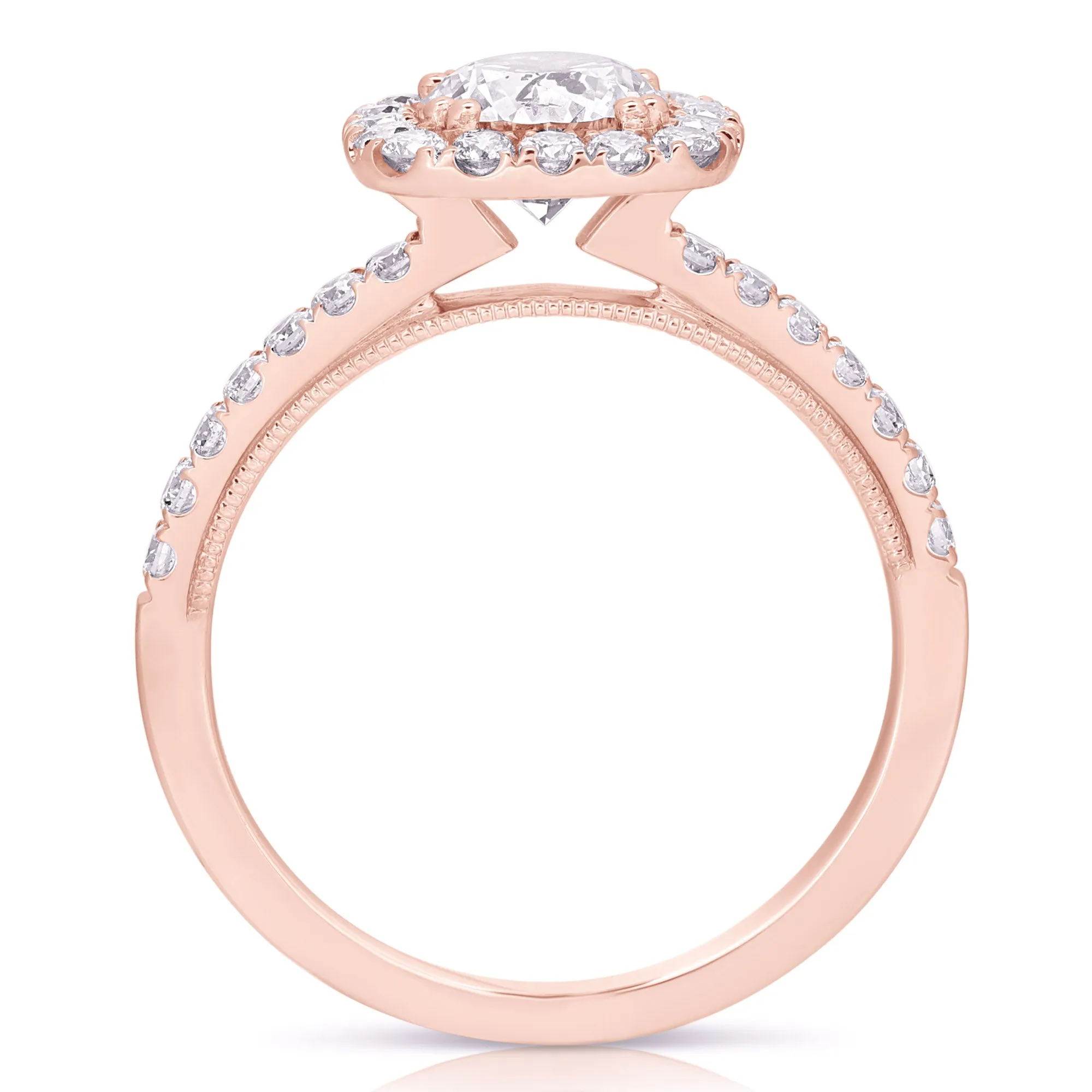 1 1/2 Ct Total Weight Cushion Halo Lab Grown Engagement Ring