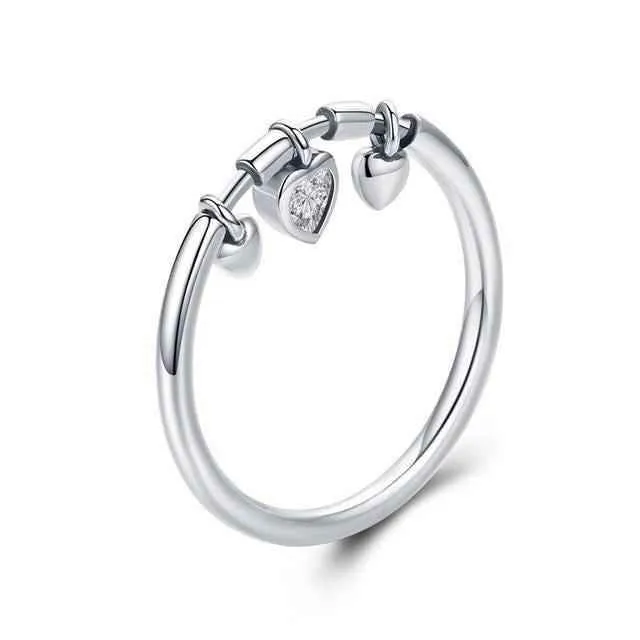 100% 925 Sterling Silver Glittering Heart Clear Finger Rings Charm Jewelry - SCR215