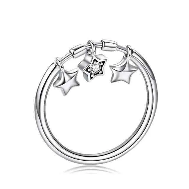 100% 925 Sterling Silver Glittering Heart Clear Finger Rings Charm Jewelry - SCR215