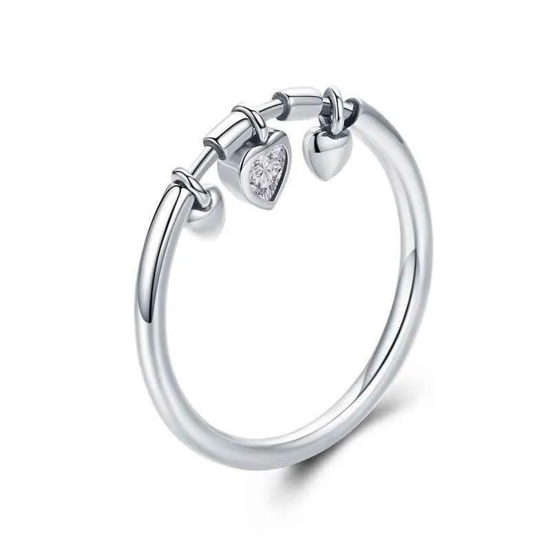 100% 925 Sterling Silver Glittering Heart Clear Finger Rings Charm Jewelry - SCR215