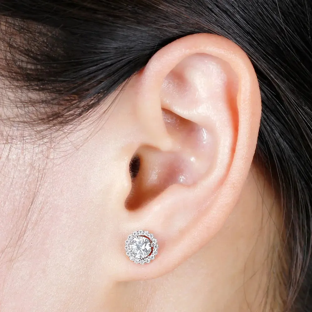 10k White Gold Halo Moissanite Stud Earrings 1.48ctw