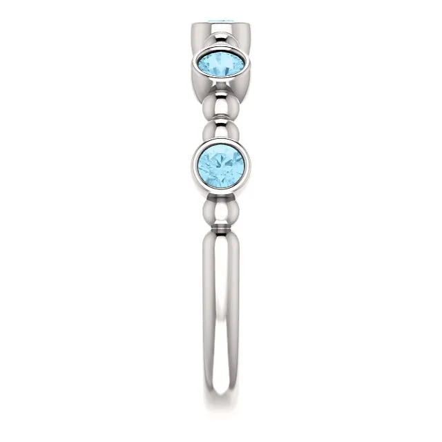 14KT GOLD 0.30 CTW AQUAMARINE BEZEL-SET 5 STONE BEADED RING