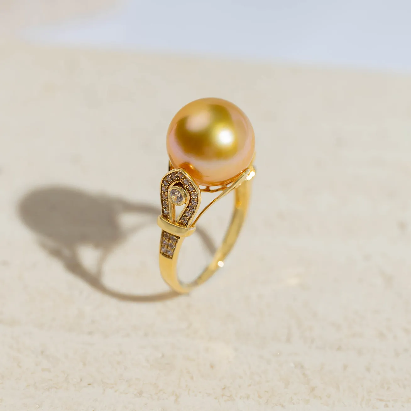 18K Solid Gold South sea Golden Pearl Ring KR00013