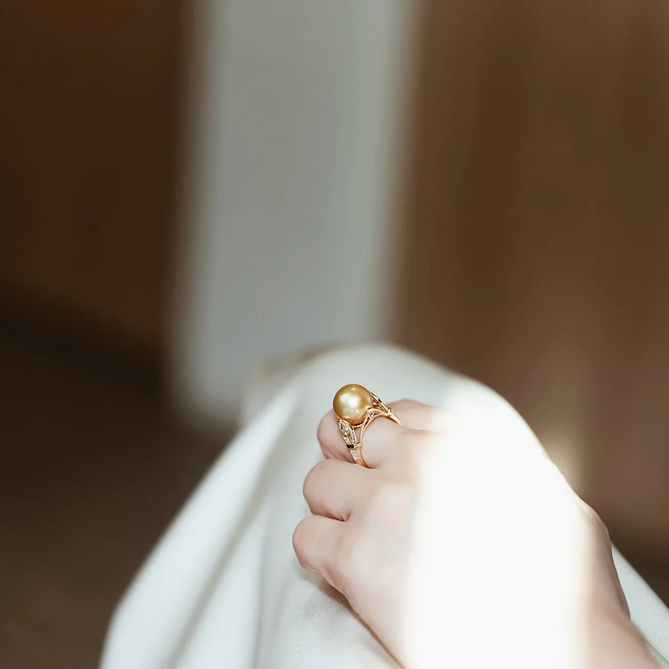 18K Solid Gold South sea Golden Pearl Ring KR00013