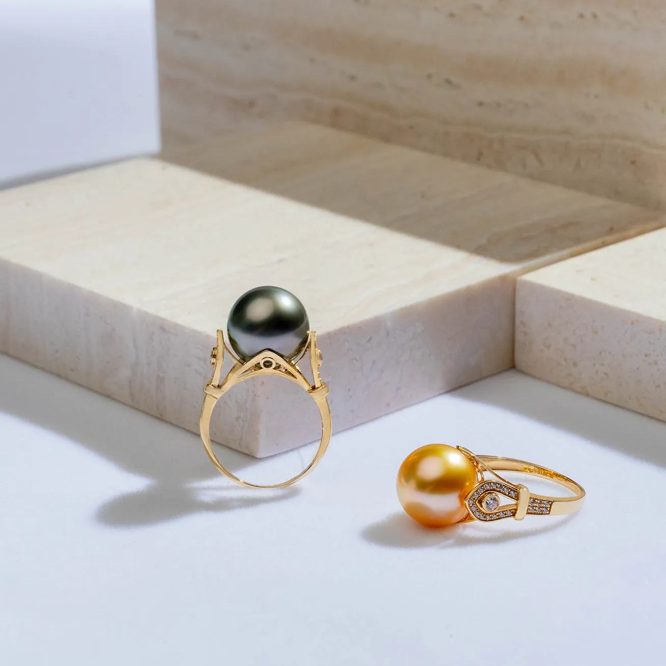18K Solid Gold South sea Golden Pearl Ring KR00013