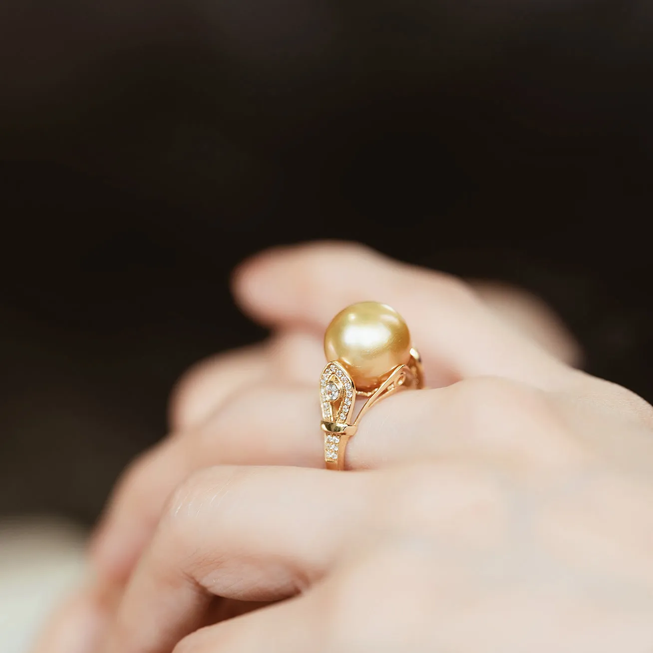 18K Solid Gold South sea Golden Pearl Ring KR00013