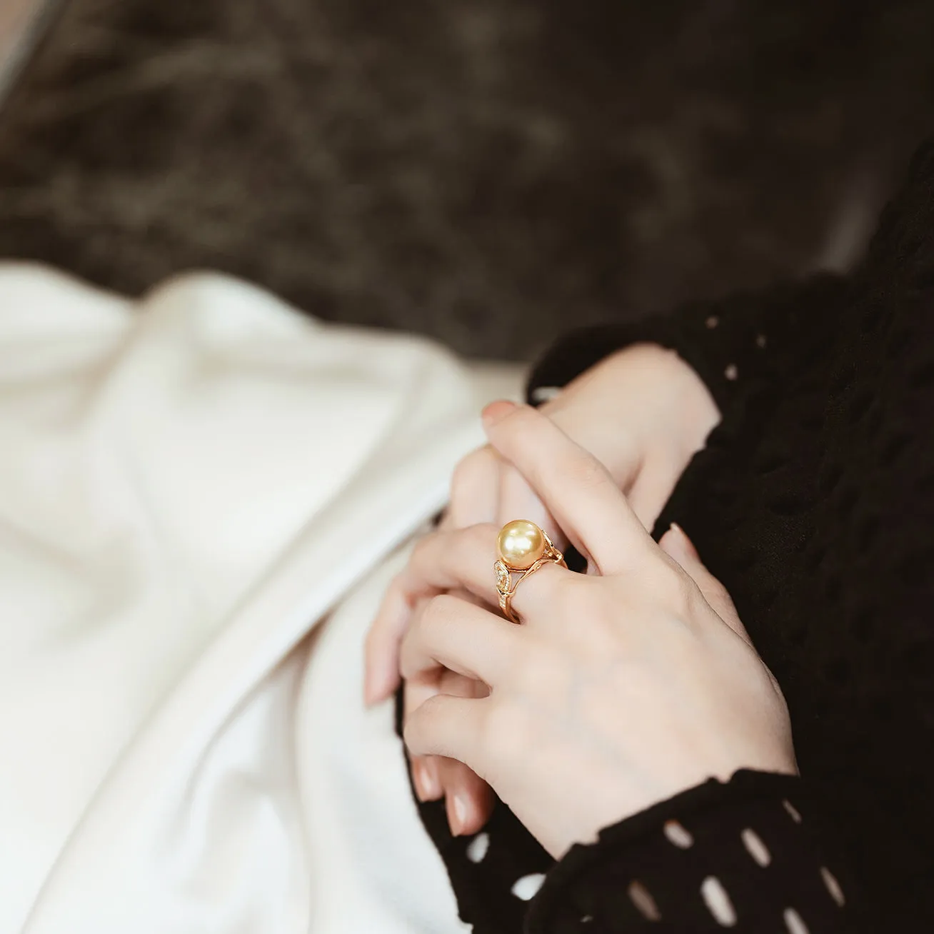 18K Solid Gold South sea Golden Pearl Ring KR00013