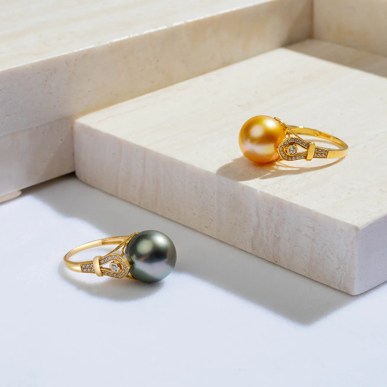 18K Solid Gold South sea Golden Pearl Ring KR00013