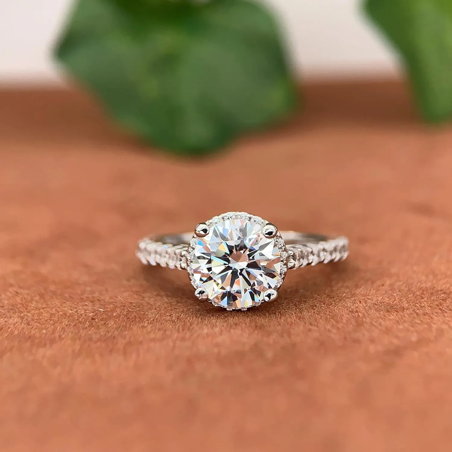 2 Carat Moissanite Engagement Ring 2ct Round Cut Moissanite Rings Round Cut Halo Engagement Ring for Women