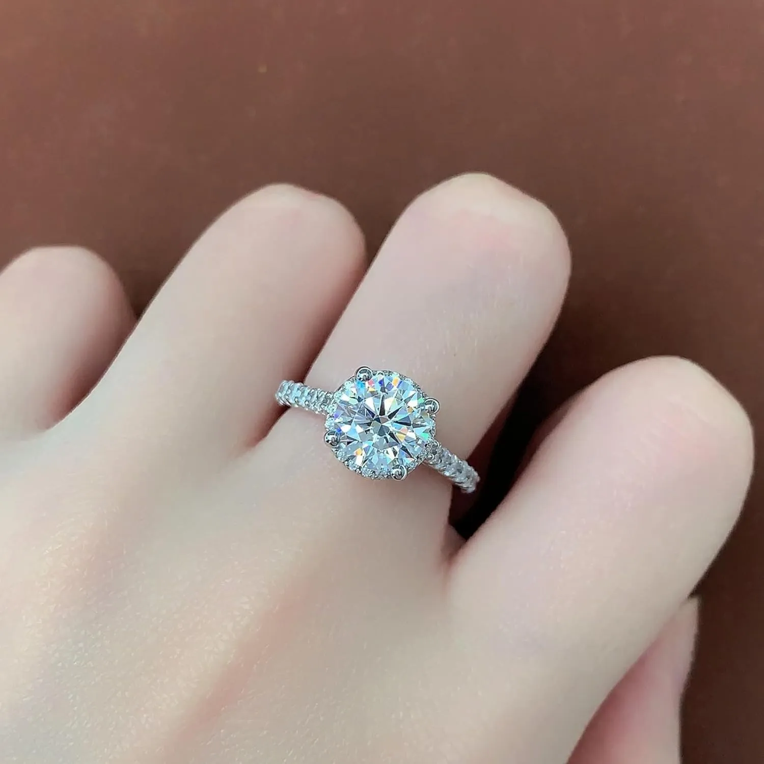 2 Carat Moissanite Engagement Ring 2ct Round Cut Moissanite Rings Round Cut Halo Engagement Ring for Women