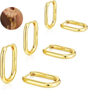 3 Pair Dainty Small 925 Sterling Sliver Huggie Earrings Sterling Sliver Hoop Set Hypoallergenic Rectangle Huggie Hoops Pack for Women Thick Paperclip Earrings Sets Jewelry Gifts