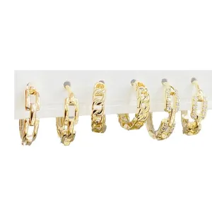 3 Pairs Platinum Plated Hoop Earrings Set
