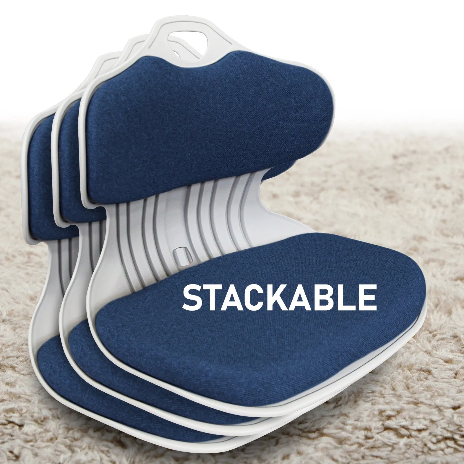 4 Set Blue Slender Chair Posture Correction Seat Floor Lounge Stackable by Samgong