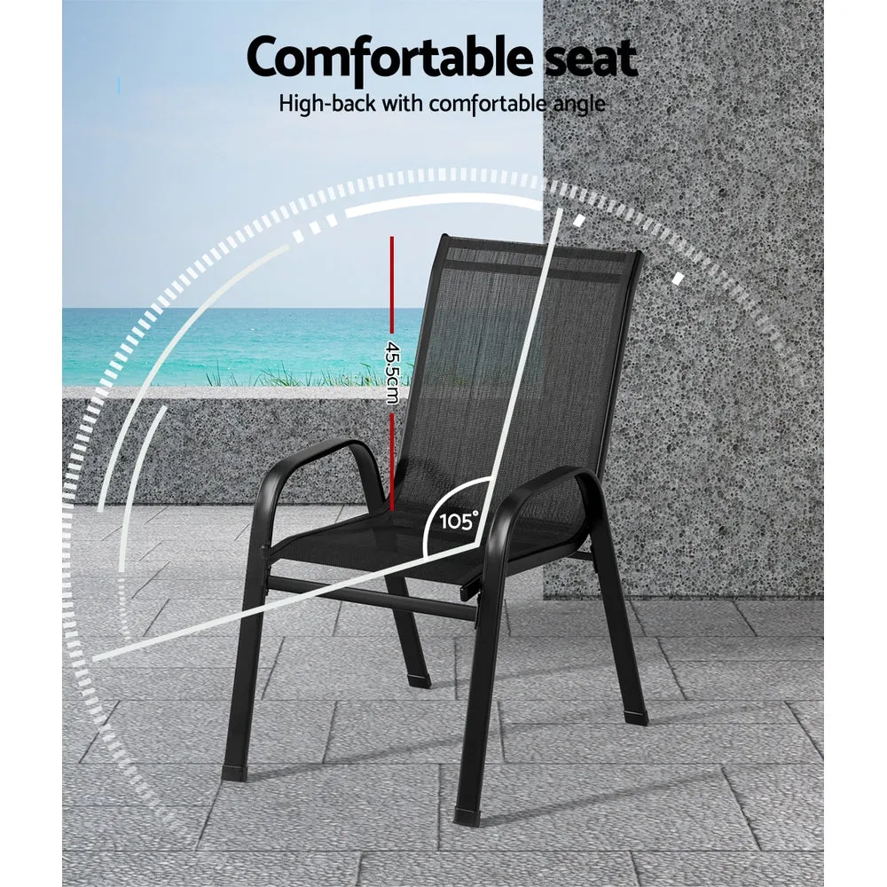 4PC Outdoor Dining Chairs | Stackable Lounge Chair | Patio Furniture | Black