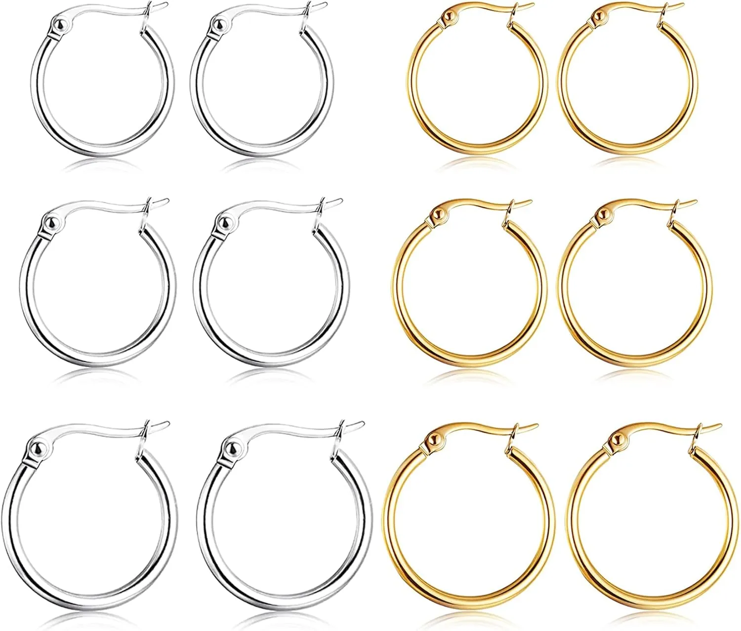 5-10 Pairs Small Gold Silver Hoop Earrings for Women, Stainless Steel Earrings Set Mens Lightweight Thin Hypoallergenic Nickel Free Small Earings
