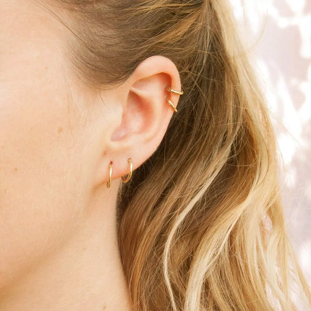 5-10 Pairs Small Gold Silver Hoop Earrings for Women, Stainless Steel Earrings Set Mens Lightweight Thin Hypoallergenic Nickel Free Small Earings