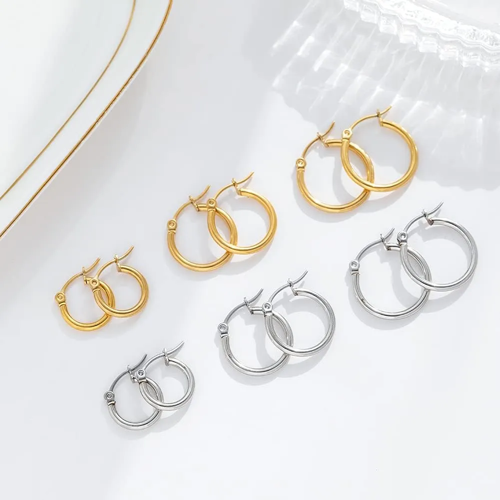 5-10 Pairs Small Gold Silver Hoop Earrings for Women, Stainless Steel Earrings Set Mens Lightweight Thin Hypoallergenic Nickel Free Small Earings