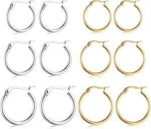 5-10 Pairs Small Gold Silver Hoop Earrings for Women, Stainless Steel Earrings Set Mens Lightweight Thin Hypoallergenic Nickel Free Small Earings