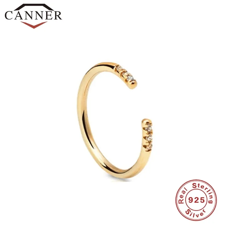 925 Sterling Silver Adjustable Rings for Women Crystal Zircon Female Finger Gold Silver Color Opening Rings Ladies Fine Jewelry