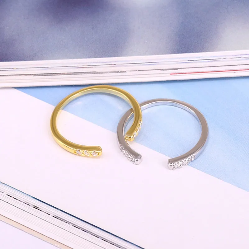 925 Sterling Silver Adjustable Rings for Women Crystal Zircon Female Finger Gold Silver Color Opening Rings Ladies Fine Jewelry