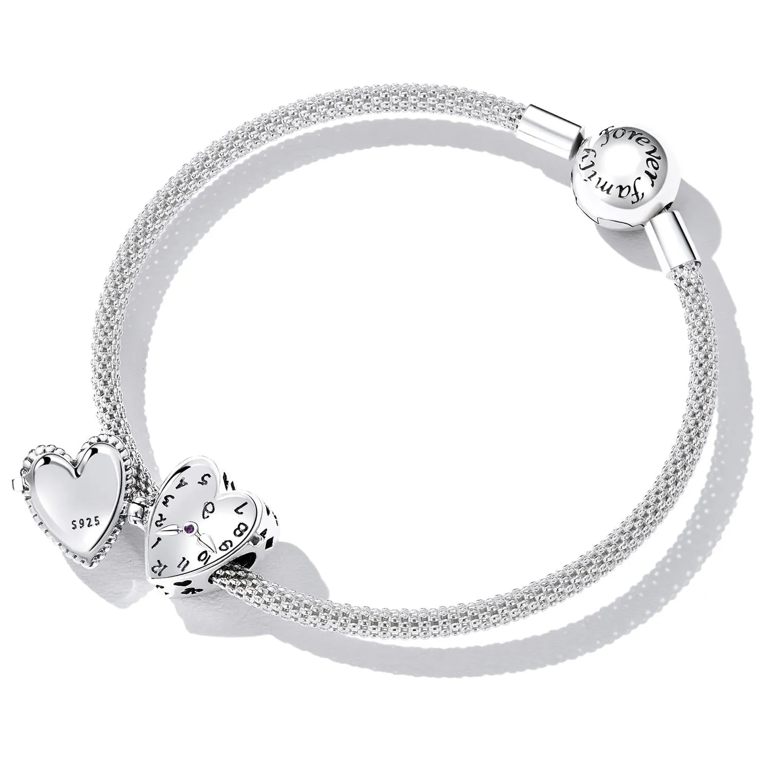 925 Sterling Silver Heart Clock Beads For Diy Bracelets & Necklaces