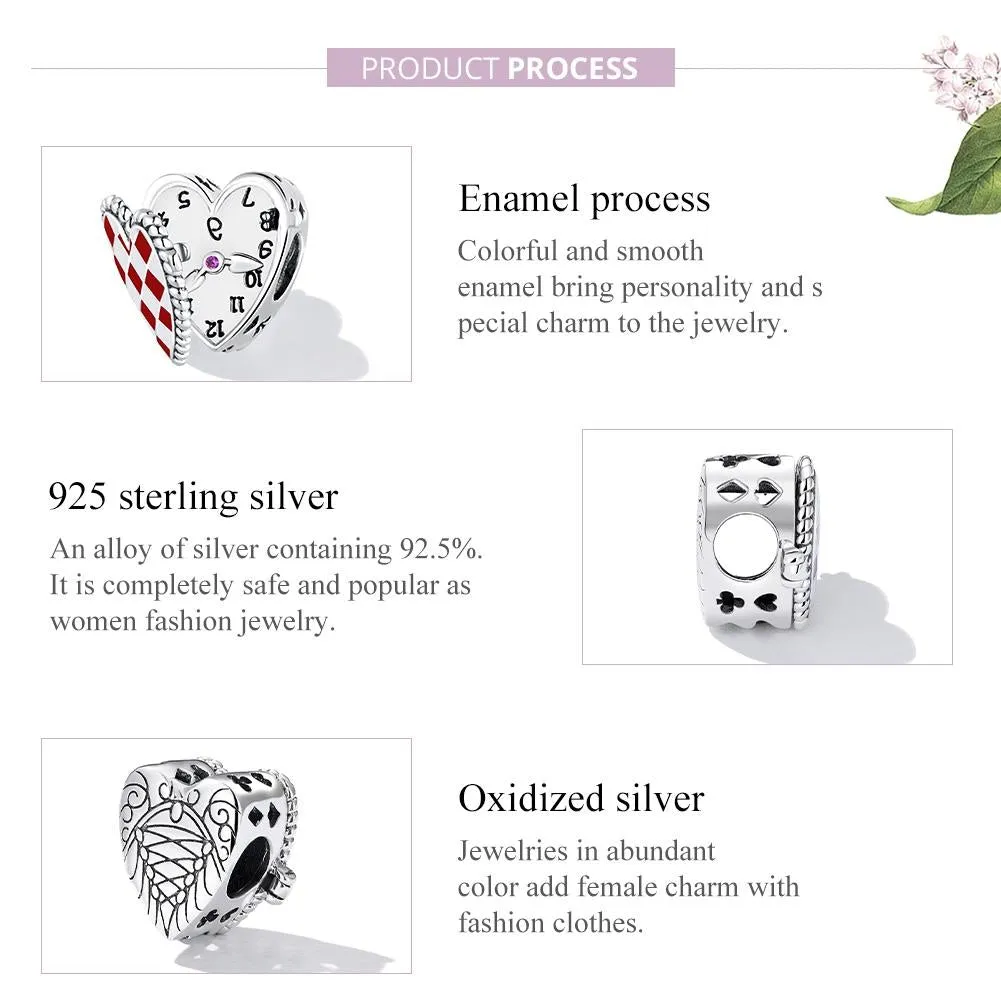 925 Sterling Silver Heart Clock Beads For Diy Bracelets & Necklaces