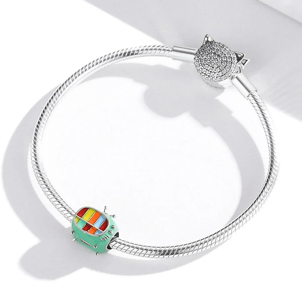 925 Sterling Silver Mini Color Tv Beads For Diy Bracelets & Necklaces