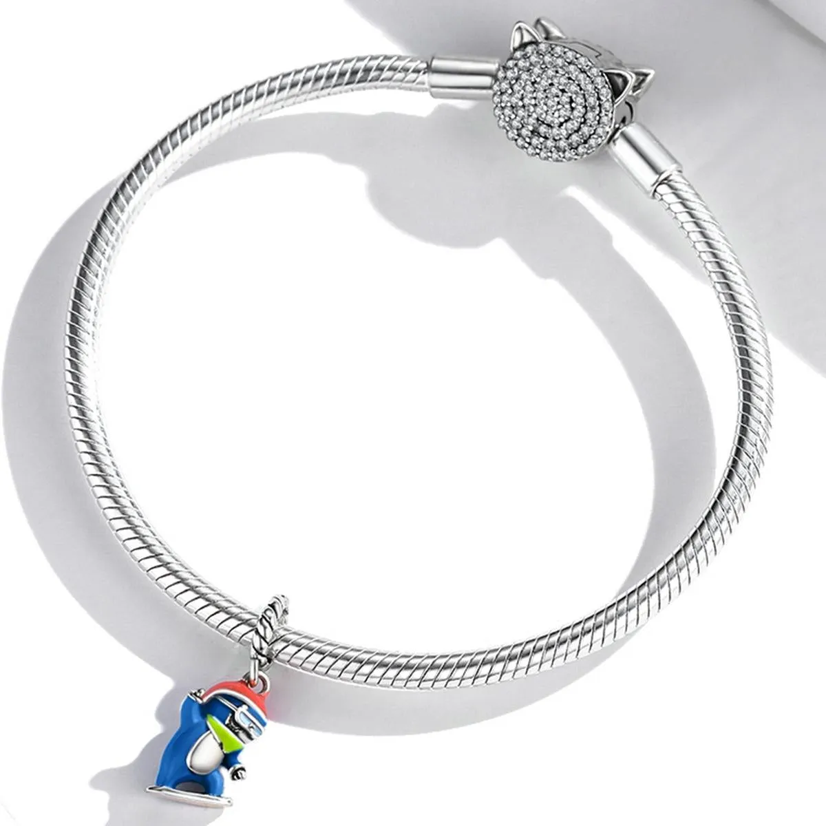 925 Sterling Silver Ski Penguin Pendant For Diy Bracelets & Necklaces