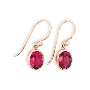 9ct Rose Gold Rhodolite Oval Drop Earrings