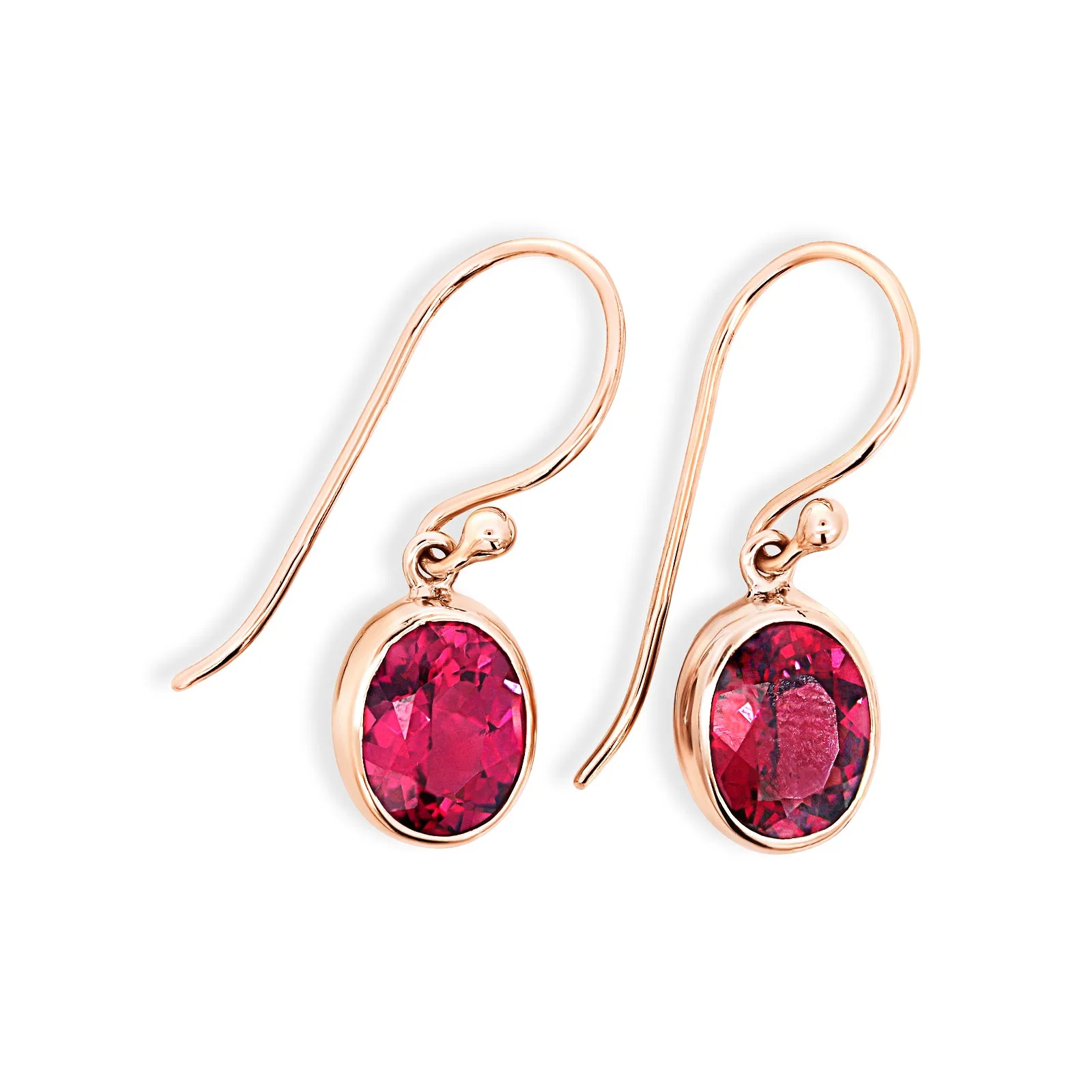9ct Rose Gold Rhodolite Oval Drop Earrings