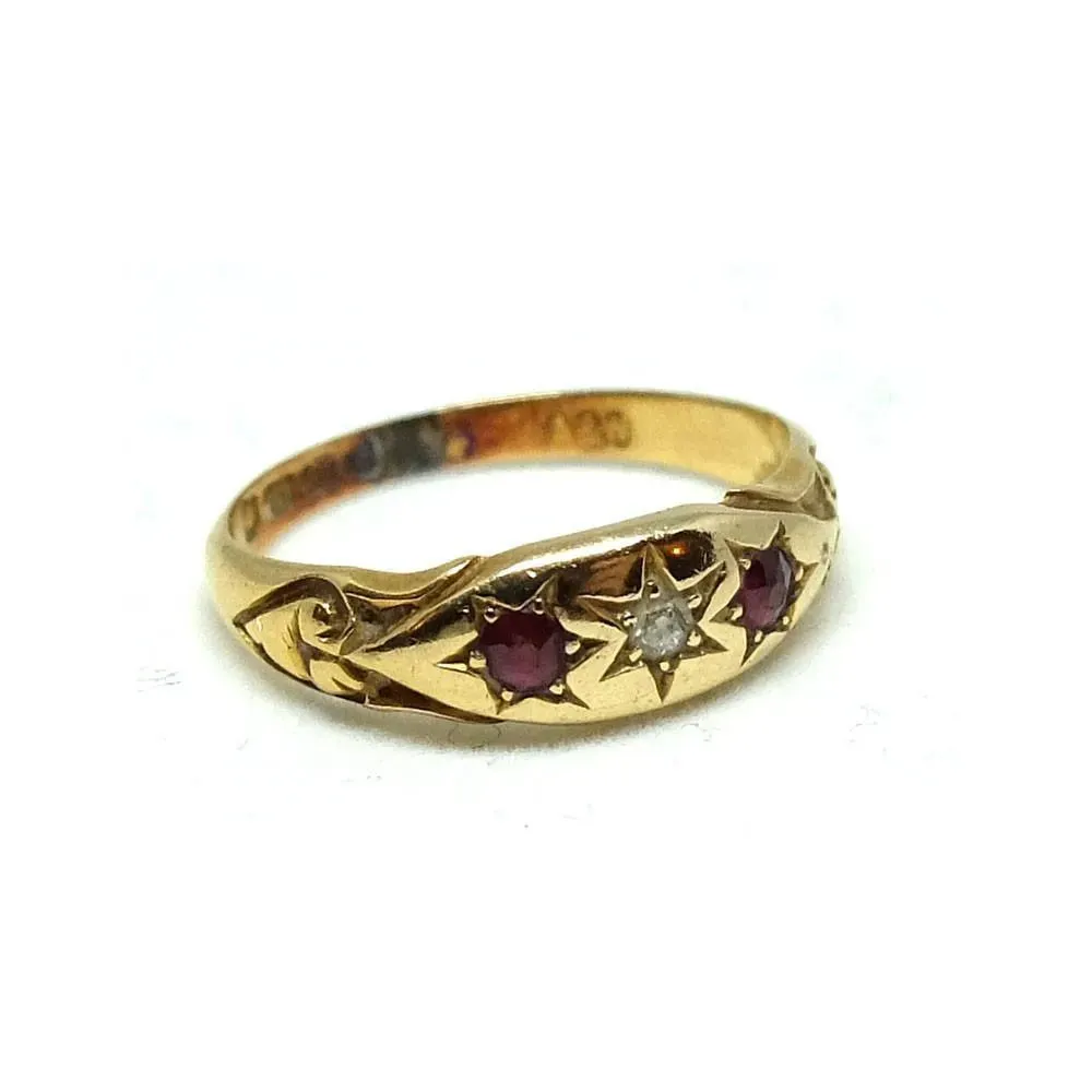 Antique Edwardian Diamond & Ruby 18ct Gold Ring