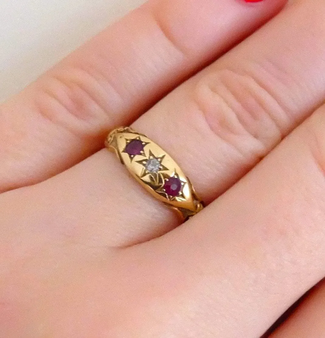 Antique Edwardian Diamond & Ruby 18ct Gold Ring