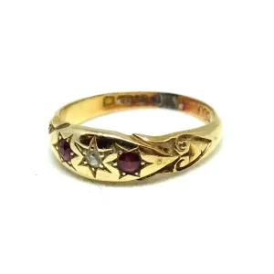Antique Edwardian Diamond & Ruby 18ct Gold Ring