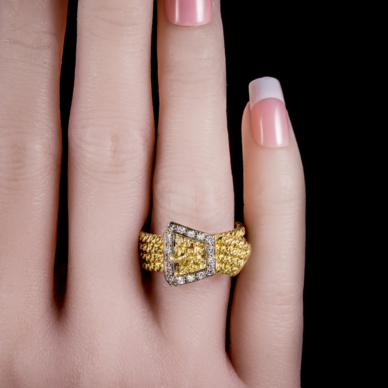 Art Deco Diamond Buckle Ring Solid 18Ct Gold