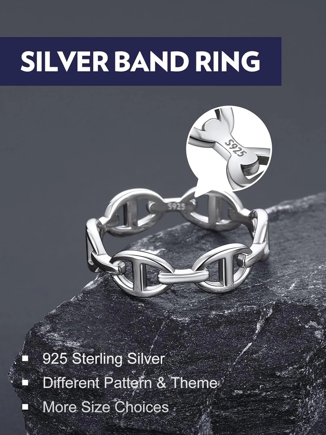 Bandmax Sterling Silver Rings for Men Women 5MM Wide Chunky Band Ring Classic Minimalist 925 Silver Rings Pinky Ring Cocktail Ring Wedding Ring