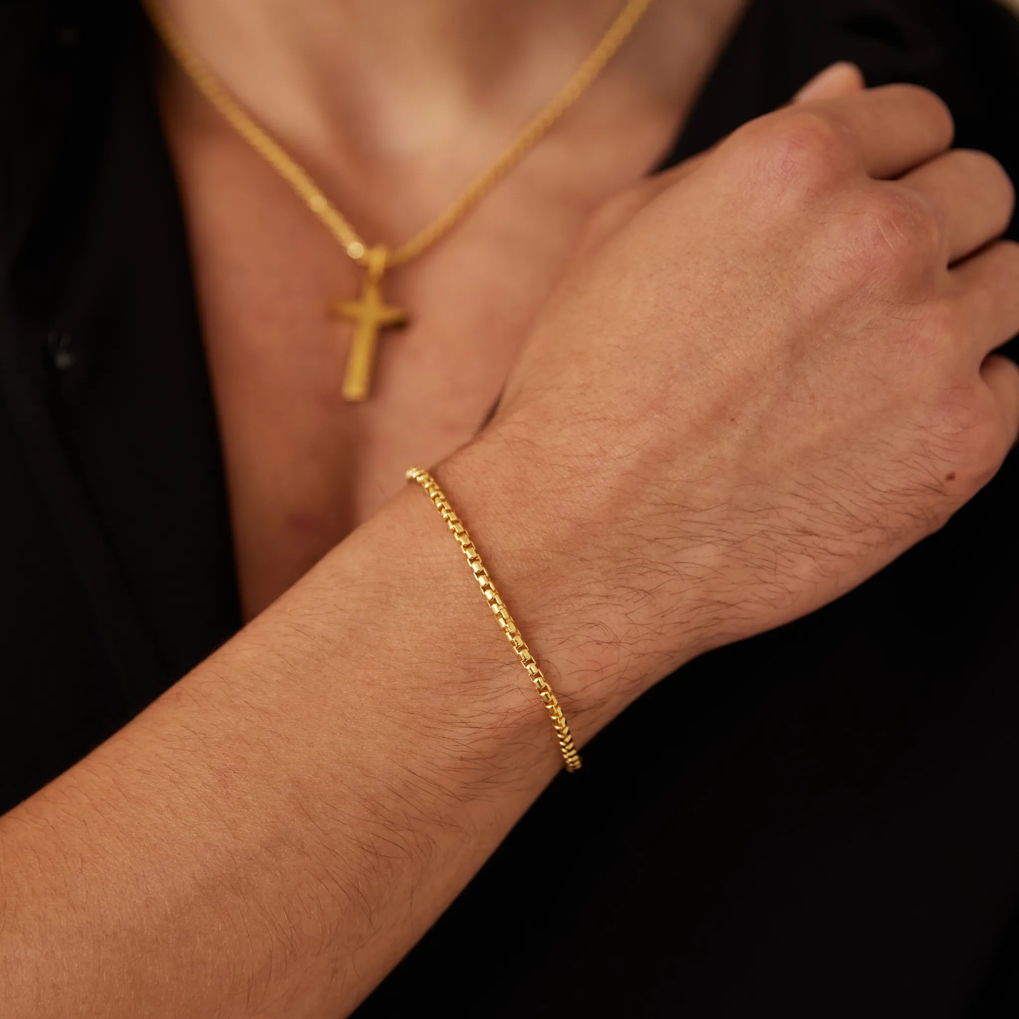 Box Chain Bracelet, Gold/Stainless Steel (2.5mm)