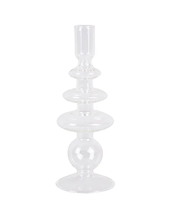 Candle Holder Glass Art Rings Large Clear