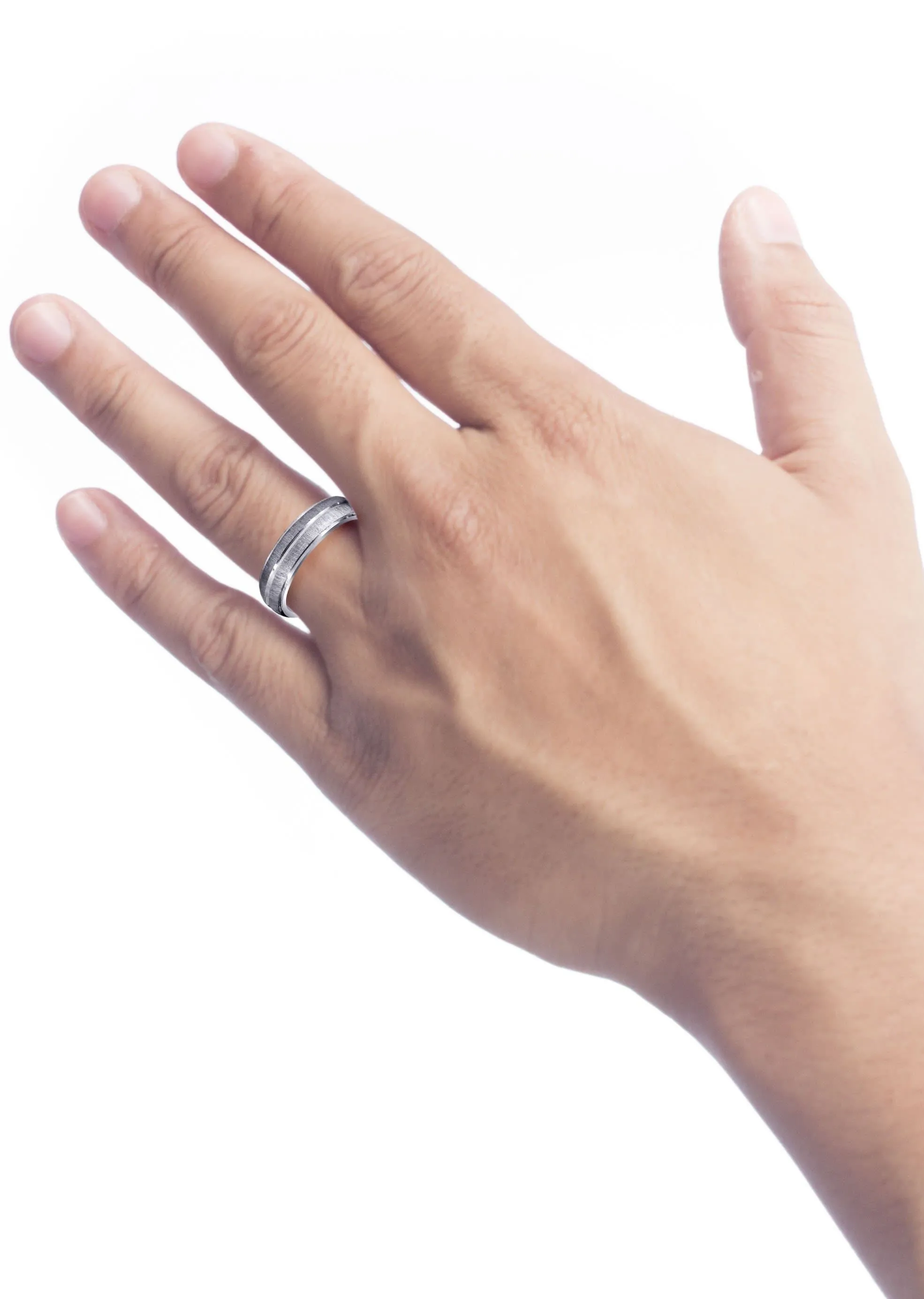 Carved Simple Mens Wedding Band | Cross Satin Finish (Aaron)