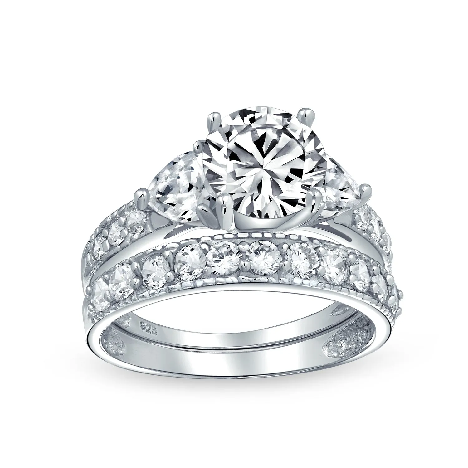 Classic Cocktail Statement Ring: 3CT Round Solitaire CZ Pave Band Sterling Silver