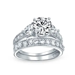 Classic Cocktail Statement Ring: 3CT Round Solitaire CZ Pave Band Sterling Silver