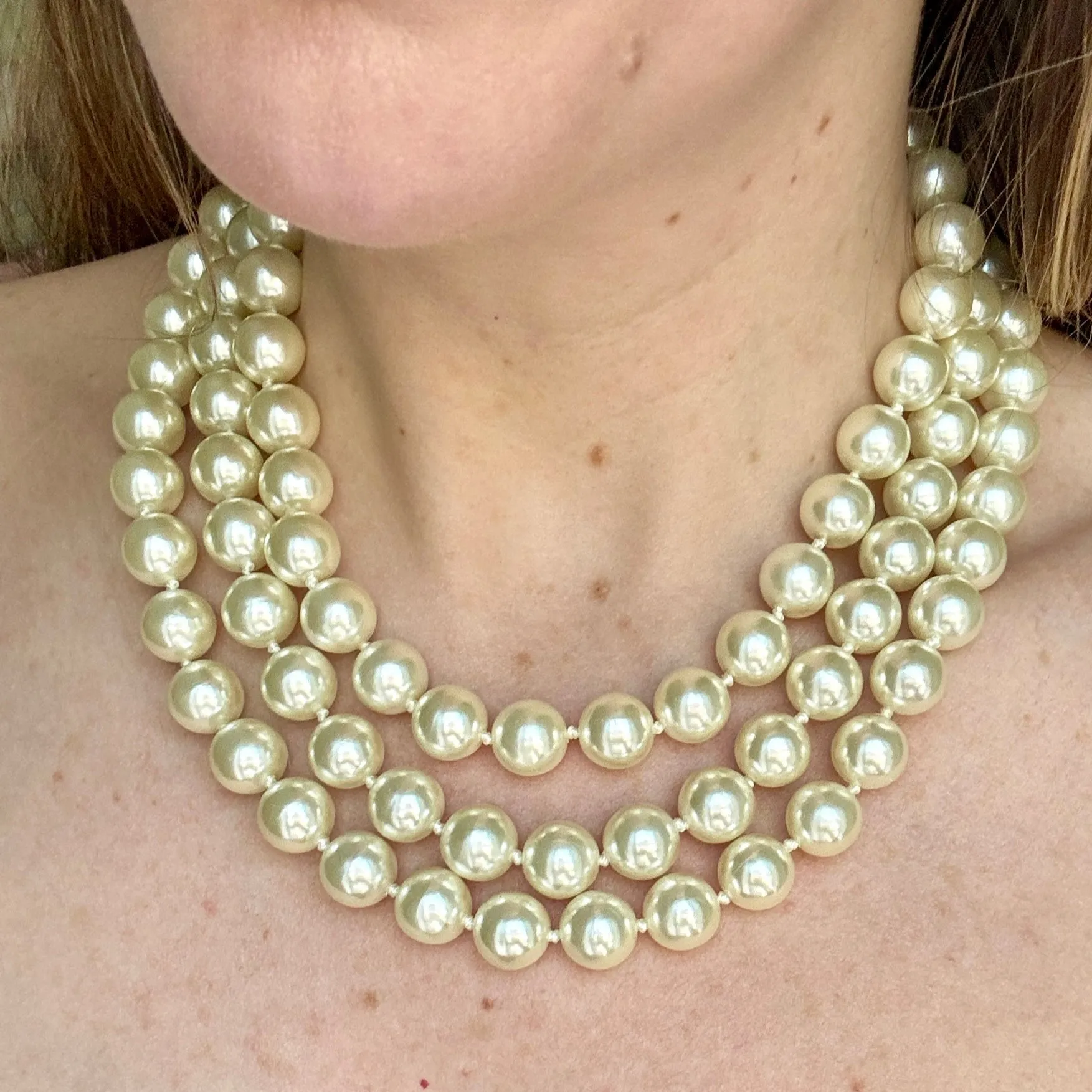Classic Three Strand Vintage Pearl Necklace