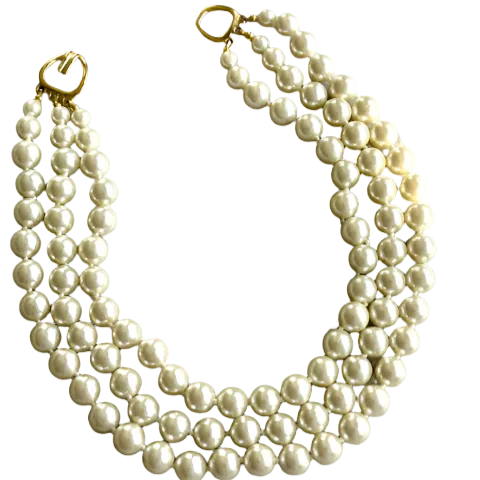 Classic Three Strand Vintage Pearl Necklace