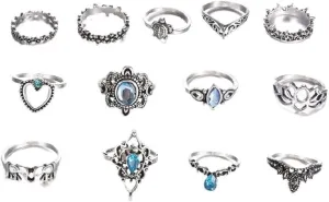 Colorful Gem Turquoise Opal Stackable Knuckle Ring Set for Women Vintage Bohemian Boho Jewelry