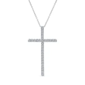 Cubic Zirconia Pave Cross Pendant Necklace in Sterling Silver with 1.75" Chain