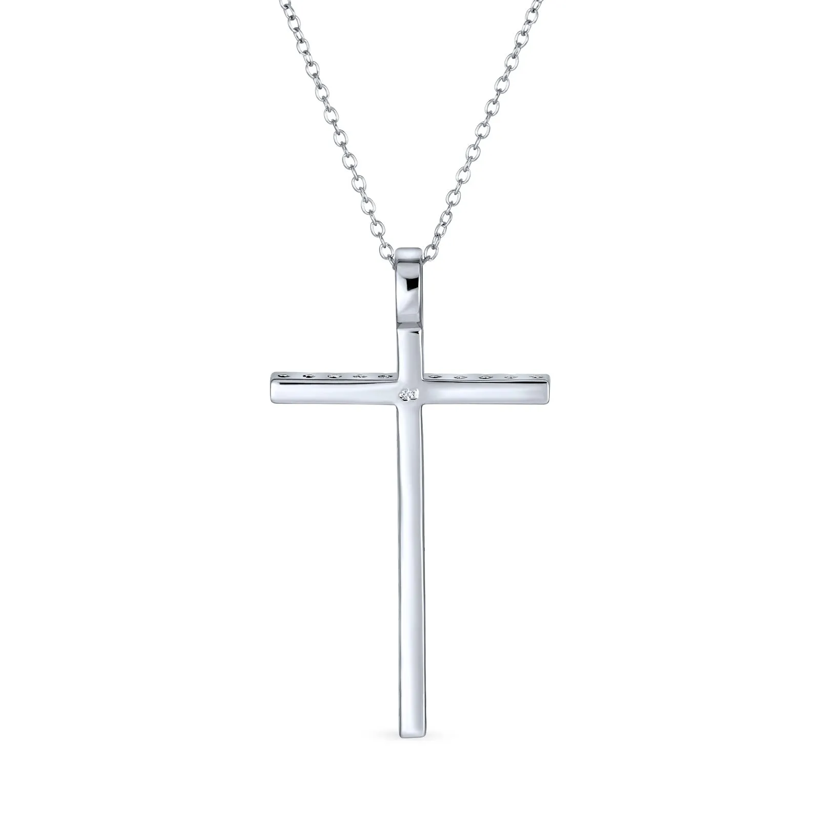 Cubic Zirconia Pave Cross Pendant Necklace in Sterling Silver with 1.75" Chain