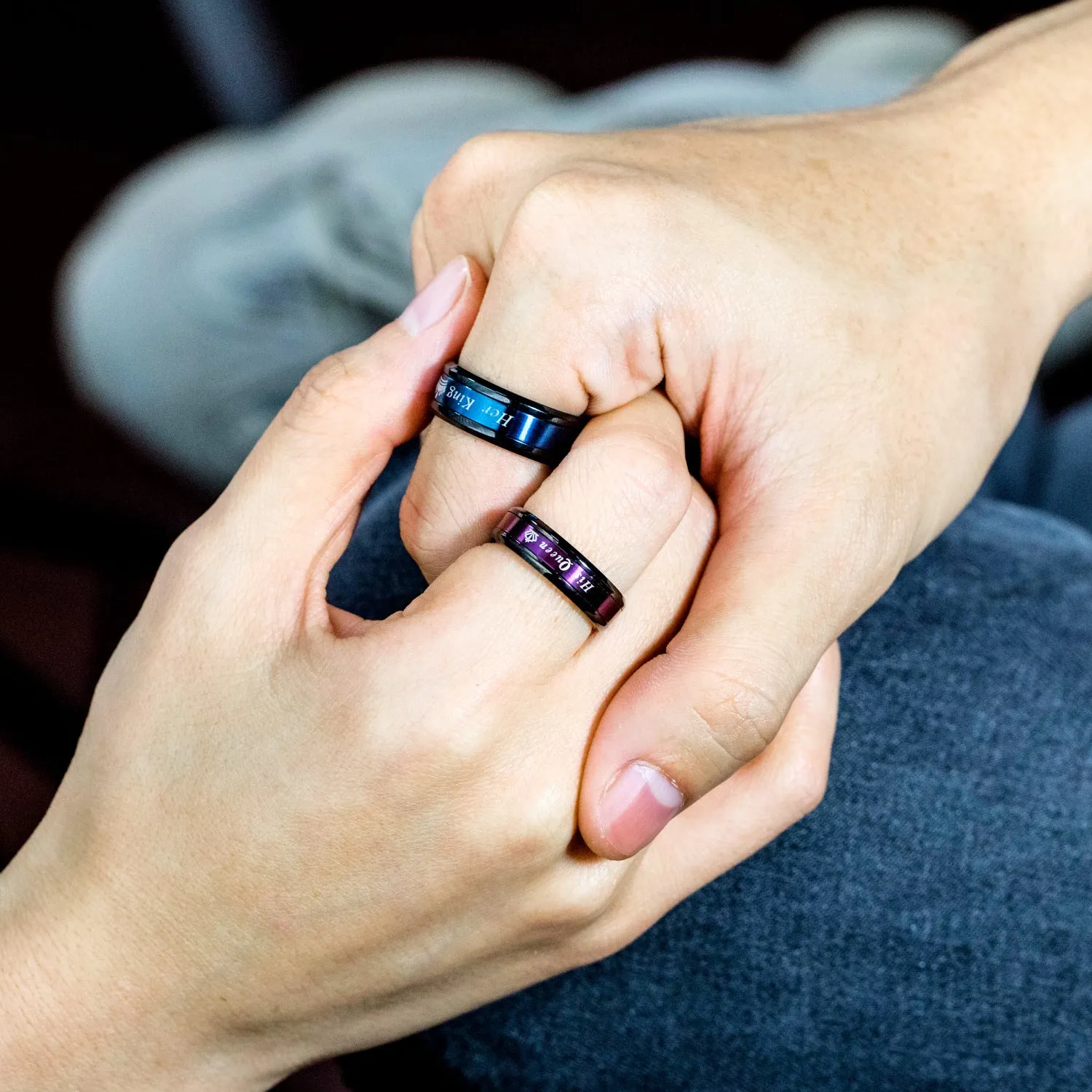 Custom King and Queen Crown Promise Rings Set
