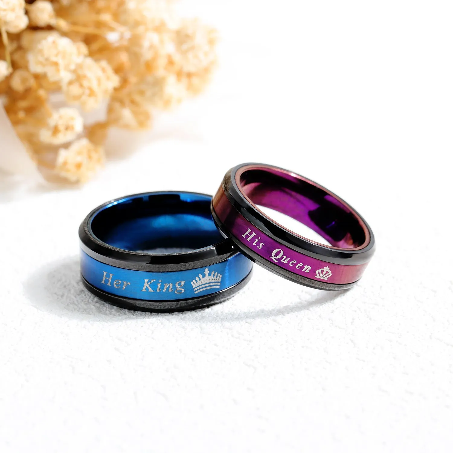 Custom King and Queen Crown Promise Rings Set