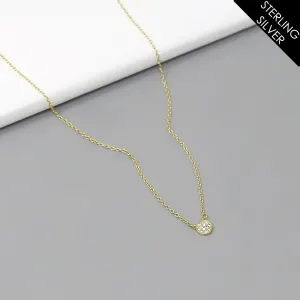 CZ Pave Disc Pendant Sterling Silver Short Necklace