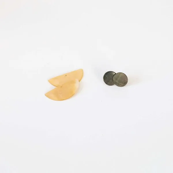 Dark Two-Tone Circle and Halfmoon Geometric Studs