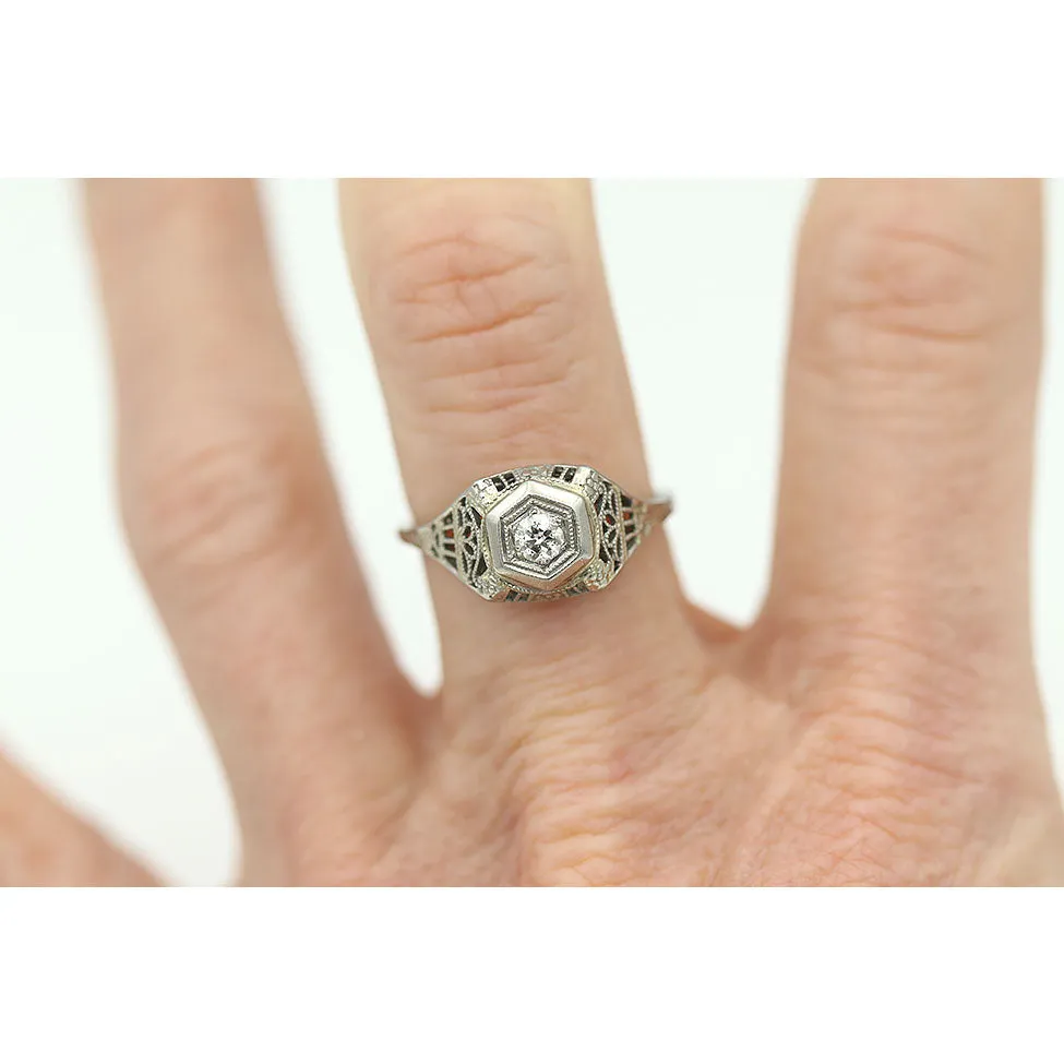 Delicate Art Deco .20 Ct Old Mine Cut Diamond Vintage Engagement Ring